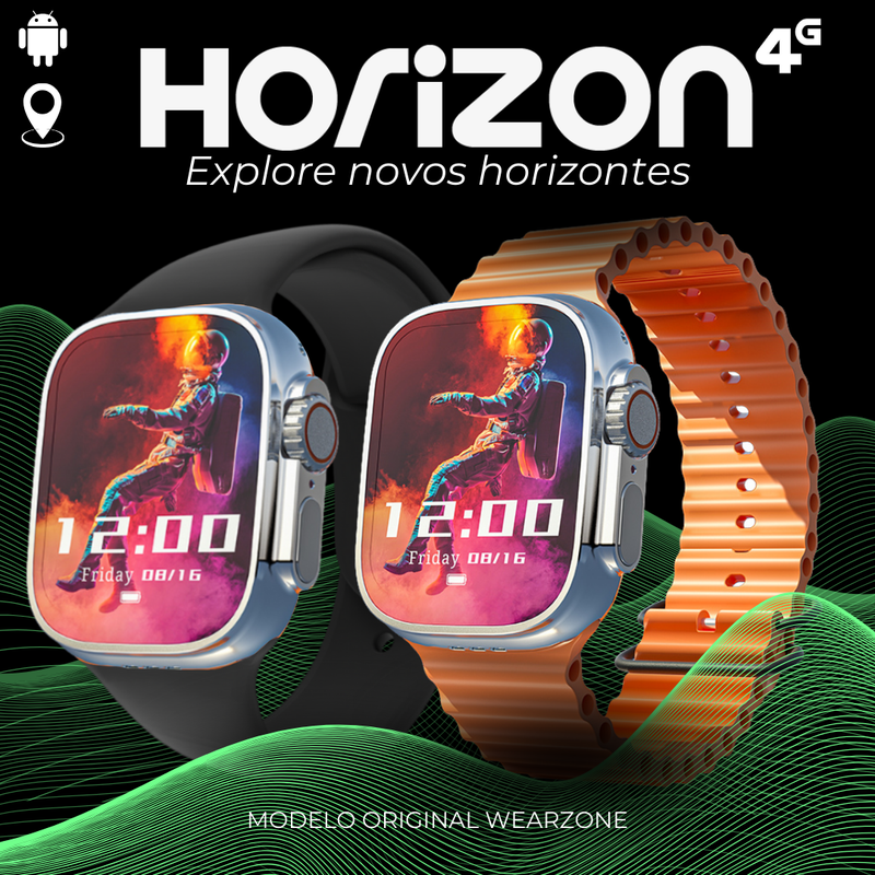 Smartwatch Horizon 4G - Celular de Pulso - Android 8.1 - Wi-Fi & GPS - 2 Pulseiras