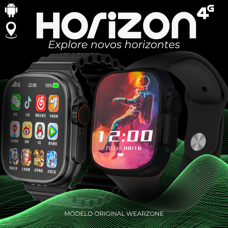 Smartwatch Horizon 4G - Celular de Pulso - Android 8.1 - Wi-Fi & GPS - 2 Pulseiras