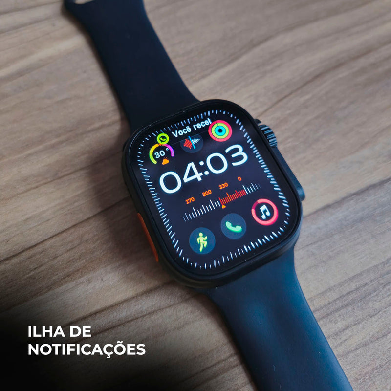 N10 Ultra – Smartwatch 49mm com Chamadas, Notificações e Kit de 4 Pulseiras!