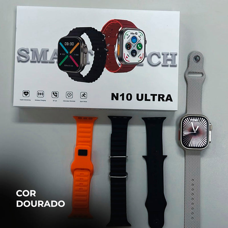 N10 Ultra – Smartwatch 49mm com Chamadas, Notificações e Kit de 4 Pulseiras!