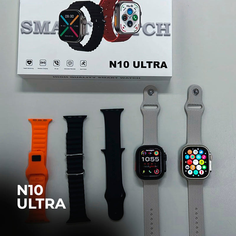 N10 Ultra – Smartwatch 49mm com Chamadas, Notificações e Kit de 4 Pulseiras!